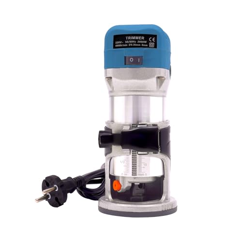 Kompaktes Router-Kit 2000W 6 variable Geschwindigkeiten Holz Trimmer-Router -Router-Werkzeug Trimmer 6.35mm 8mm für Schnitzen Fräsen 40,000r/min (Blau) von ureggvbu