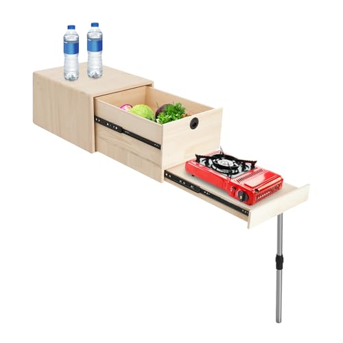 ureggvbu Campingtisch Camping Klapptisch Tisch Picknicktisch für Außenbereich mit Stauraum und Verstellbaren Stützbeinen 45 * 60 * 35cm Logfarbe von ureggvbu