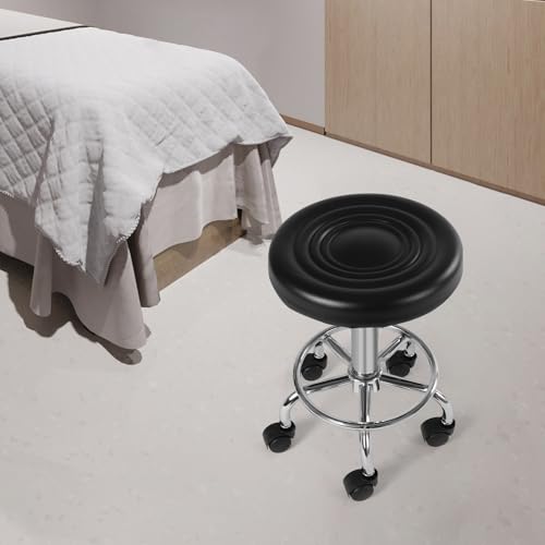 ureggvbu Rollhocker höhenverstellbar drehbar Barhocker Arbeitshocker aus Kunstleder Bürohocker Schwarz, Silber (Schwarz) von ureggvbu