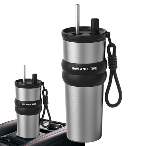 usefulbeauty Auto Isolierbecher - 710ml Isolierte Trinkflasche Mit Trinkhalm | Heiß Und Kalt Isolierflasche Große Füllmenge Für Camping Sport Picknick Angeln Pendeln Reisen von usefulbeauty