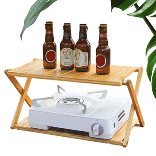 usefulbeauty Faltbares Lagerregal, Camping-Tischregal – tragbarer Holzständer mit 2 Ebenen – multifunktionales tragbares Regal für Schuhe, faltbar, von usefulbeauty