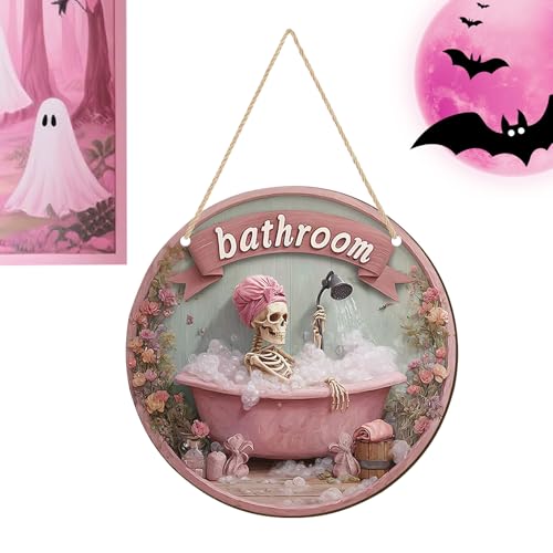 usefulbeauty Halloween Schild Dekoration | Badezimmertür Holz Skelett Schild,Runde Hängeplatte Deko Für Drinnen Draußen Wand Fenster usefulbeauty Halloween Schild Dekoration | Badezimmertür Holz Skelett Schild,Runde Hängeplatte Deko Für Drinnen Draußen Wand Fenster von usefulbeauty