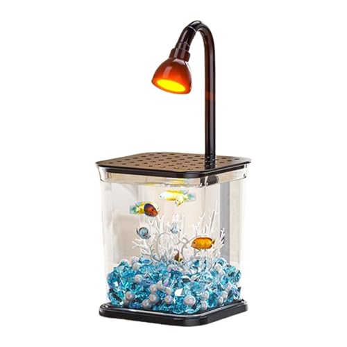 usefulbeauty Kleines Aquarium für Betta-Fische | kleines Fischglas mit Stimmungslicht – leises und Glas mit Wasserausstattung für , Krabben und für Tisch, Büro, von usefulbeauty