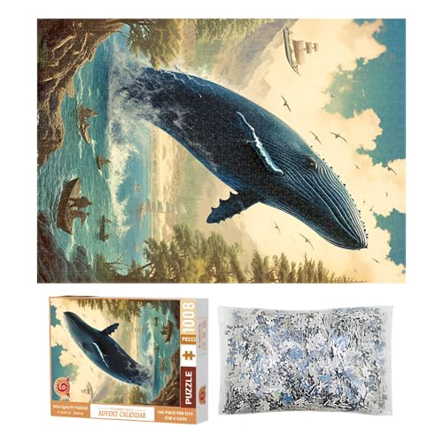 usefulbeauty Puzzle Adventskalender, Puzzle Adventskalender – lustige Urlaubspuzzle, 6 Blauwale 1008 Teile Vintage lustig Urlaub Countdown Kalender von usefulbeauty