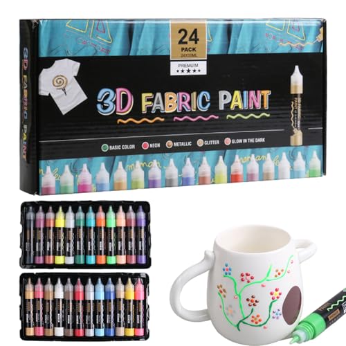 usefulbeauty Stoffmalfarben Set,Permanente Weiche Textilfarben | Handwerkswerkzeug Wasserdicht 30Ml 24 Farben Malen Für Basteln Kleidung Kinder Erwachsene Glas Holz Leinwand von usefulbeauty