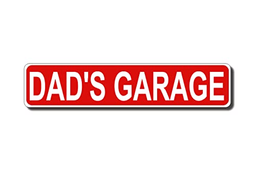 Dad's Garage Vintage-Blechschild Retro rustikale Männerhöhle Weißblech Vintage Neuheit Straße Bauernhaus Zink Garage Wanddekoration Metallschild Rot 40 x 10 cm von usigns