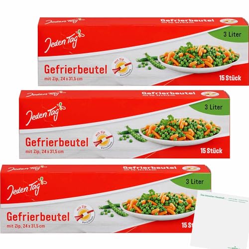 usy Bundle für Jeden Tag Gefrierbeutel mit Zip 3l 3er Pack (3x15Stk) + usy Block von usy