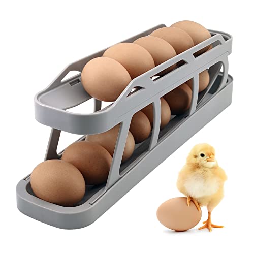 Eierhalter für Kühlschrank, 2 Etagen Rollender Eier Aufbewahrung Kühlschrank, Rutschfeste Unterseite Kühlschrank Organizer Eier (Gray) von utosday