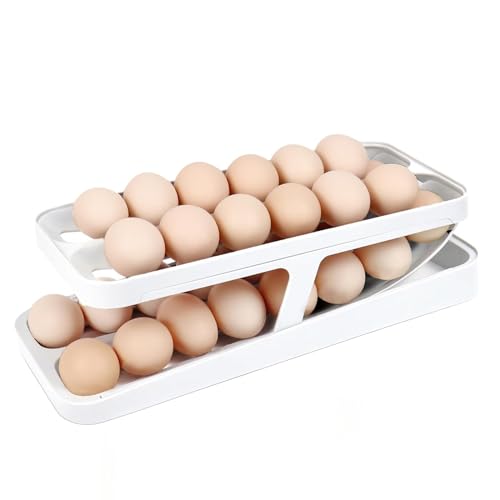Eierhalter für Kühlschrank, 2 Etagen Rollender Eier Aufbewahrung Kühlschrank, Rutschfeste Unterseite Kühlschrank Organizer Eier (2 Etage) von utosday