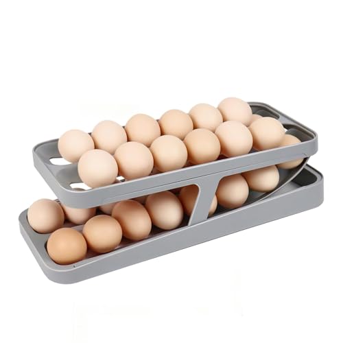 Eierhalter für Kühlschrank, 2 Etagen Rollender Eier Aufbewahrung Kühlschrank, Rutschfeste Unterseite Kühlschrank Organizer Eier (2 Etage, Grau) von utosday