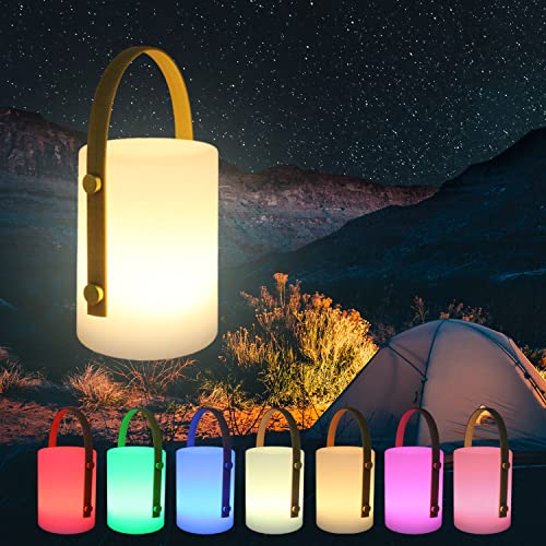LED Outdoor Lampe Außen Tischlampe, RBG LED mit 8 Farben Farbwechsel, per USB Aufladbar IP44 Spritzwasserschutz Tragbare Hängelampe für Outdoor Camping Garten Terrasse Wohnzimmer Deko (Zylinder) von uuffoo