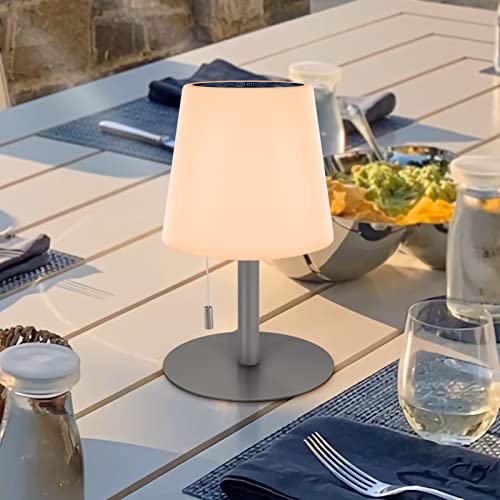 LED Solar Outdoor Tischlampe, 2700-6000K Warmweiß & Kaltesweiß Stufenlose Dimmbar Akku Tischlampe, 2in1 Solarladung&USB Aufladung Kabellos Tischleuchte, IP44 Wasserdicht für Innen/Außen (Grau) von uuffoo