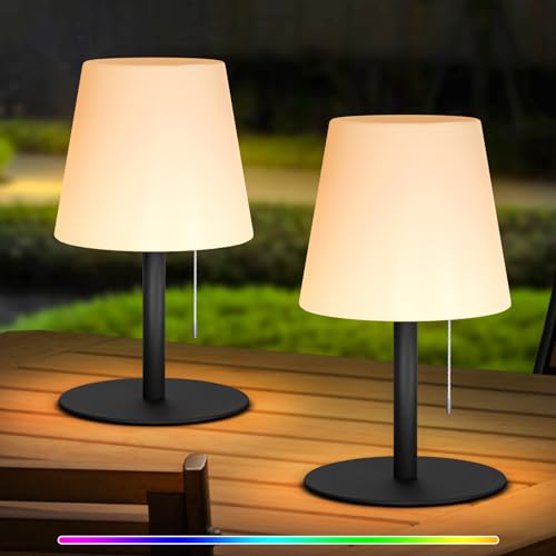 Led Akku Outdoor Tischlampe,2 Stück LED Modern Creative led tischleuchte kabellos mit dimmbaren 7 Farben,USB Aufladbar Kordellampe Farbwechsel Nachtlicht für Schlafzimmer,Gästezimmer oder Büro von uuffoo