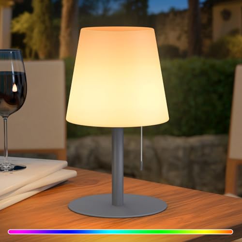 uuffoo Led Akku Outdoor Tischlampe LED tischleuchte kabellos 7 Farben, USB-C-Aufladbar für Schlafzimmer Esstisch Garten Balkon Camping (Grau) von uuffoo