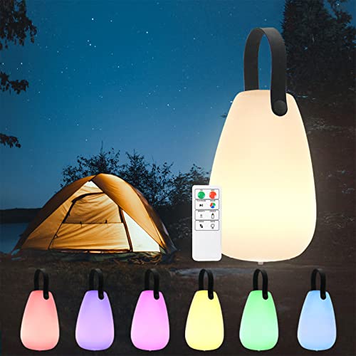 LED Akku Outdoor Lampe, mit Warmweißem 7 Farben Dimmbares Kabelloses Tischlampe, USB Wiederaufladbare IP44 Wasserdichtes Tischleuchte für Außen/Indoor Garten Restaurant Camping (Glatt,L) von uuffoo