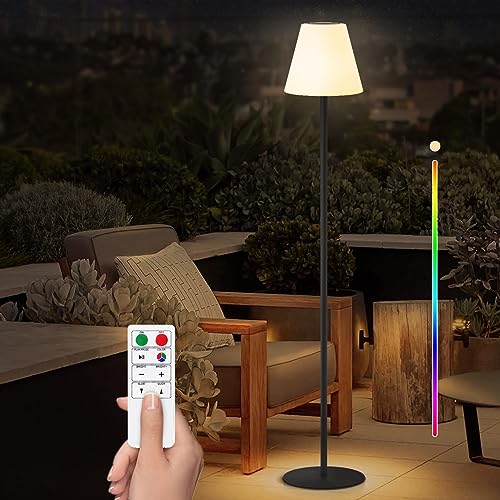 Outdoor Stehlampe mit Lichtsensor, Dimmbar Warmweiß&RGB Solar Stehlampe mit 2in1 Solarladung&USB Aufladung,Outdoor&Innen LED Stehleuchten für Terrasse Garten Haus von uuffoo