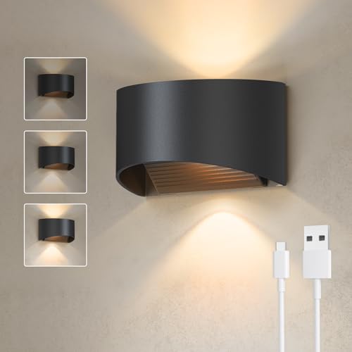 Wandleuchte innen/Aussen für IP44 Wasserdicht aussenlampe wand, wandleuchte ohne stromanschluss mit Aufladbare Akku, 3 Stufen warmweißer Bewegungssensor für Schlafzimmer Wohnzimmer Treppe (C)647 von uuffoo