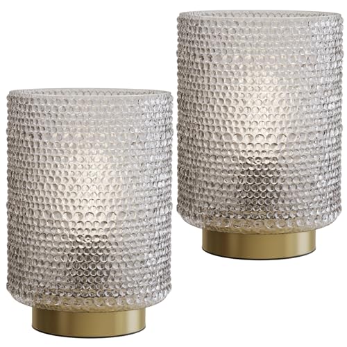 uuffoo 2X Batterie-Tischlampen mit Timer, kleine Tischlampen mit LED-Birnen, kabellose Glastischlampen für Wohnzimmer, Schlafzimmer, Eingangshallen (weiß) von uuffoo