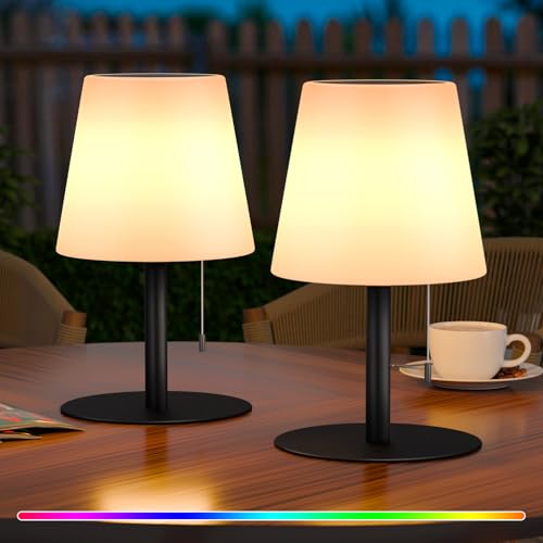 uuffoo 2er Set Solar Tischlampe Outdoor 2-in-1 Solarladung & USB Aufladung dimmbar RGB 7 Farben Tischleuchte Kabellos IP44 aufladbar Solarlampen für Terrasse Camping Garten (Schwarz) von uuffoo