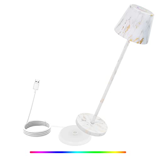uuffoo LED Akku Tischlampe,Touch Dimmbare RGB Metall led kabellos tischleuchte mit Kabelloses Laden, IP54 wasserdicht wasserdicht LED Tischleuchte für Restaurants Garten Bars (C-Marmorfarbe) von uuffoo