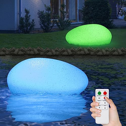 uuffoo Schwimmendes LED Poollicht,2 Stück RGB/Warmweiß Solar LED Poollicht mit Fernbedienung, IP67 Wasserdichte Solarlampen für außen für Strand, Pool, Teich,Garten(Stone) von uuffoo