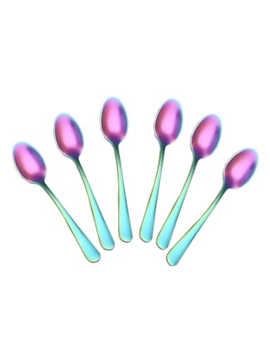 uvbws 6 x Dessert-/Eis-/Mini-Kaffeelöffel aus Edelstahl, 12,6 x 2,5 cm, Regenbogenfarben von uvbws