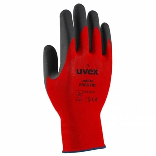 uvex Unilite 6605 RD Arbeitshandschuhe Größe 8 Allgemeine Anwendungen Polyamid Rot 1Paar von uvex