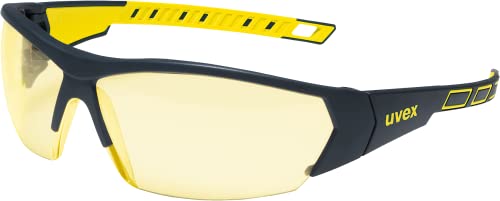 Uvex i-works Schutzbrille, Arbeitsschutzbrille mit supravision excellence Technologie, kratzfest & beschlagfrei, UV400-Schutz, Schwarz-Gelb/Amber von Uvex