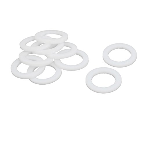 sourcing map 10 Stück PTFE Unterlegscheiben Dichtung 24mm Außendurchm. 16mm Innendurchm. 2mm Dicke für Wasserhahn Rohr Wasserschlauch, Weiß von uxcell