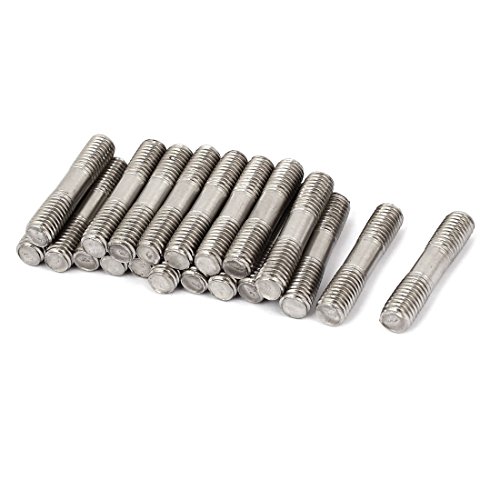 sourcing map 20 Stück Doppelend Gewindebolzen Zähne Stange Silber Ton M8x40mm aus 304 Edelstahl von uxcell