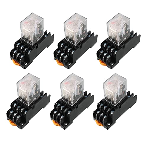 sourcing map 6 Stk. AC 110V/120V Spule 4PDT 35mm DIN Schiene Elektromagnetisch Relais+Sockel DE de von uxcell