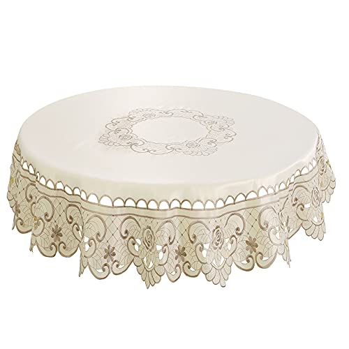 sourcing map Tischdecke Tischtuch Tischläufer Tischwäsche Beige edle Stickerei & Häkelspitze Landhausstil Rund 122cm von uxcell