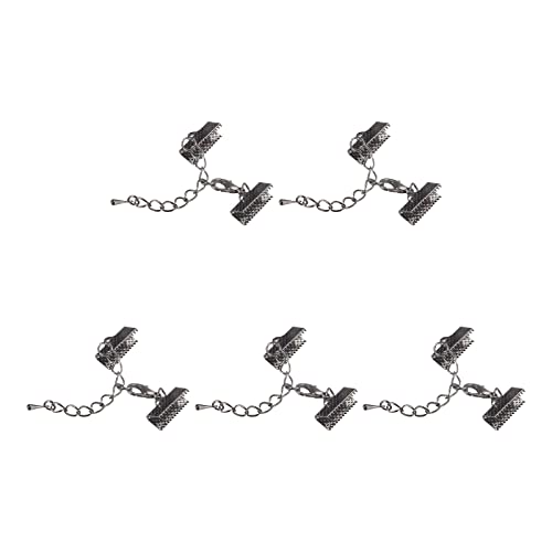 uxcell 20 Sets Band-Crimp-Klemmenden mit Karabinerverschlüssen und Verlängerungskette, 16 mm Kordelendverschlüsse für DIY-Bastelarbeiten, Metallic-Schwarz von uxcell