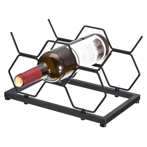 uxcell Arbeitsplatte Weinregal, Tisch-Weinflaschenhalter für bis zu 5 Standardflaschen, freistehendes sechseckiges Weinregal für Weinkeller, Barschrank, Schwarz von uxcell