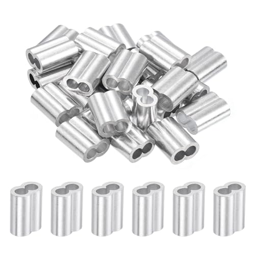 uxcell Crimpschlaufenhülse aus Aluminium, 3/16 Zoll, 5 mm, Doppelhülse für Drahtseil-Kabelleitungen, Silber, 25 Stück von uxcell
