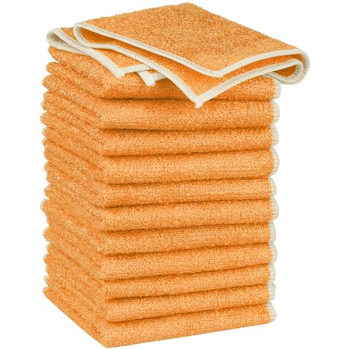 uxcell Geschirrspültücher 12 Stück Küchenwaschlappen für Geschirr Mikrofaser Küchenlappen Geschirrtuch Wasser aufnehmen langlebig Reinigungslappen Orange 18cm x 23cm von uxcell