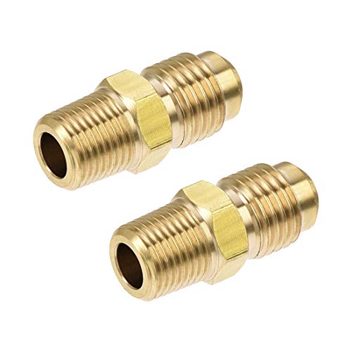 uxcell Messing Rohrverschraubung SAE 45 Grad 3/8 Zoll Auslauf auf 1/4 Zoll NPT Außengewinde Schlauchadapter Schlauchverbinder für Klimaanlage Kühlschrank von uxcell