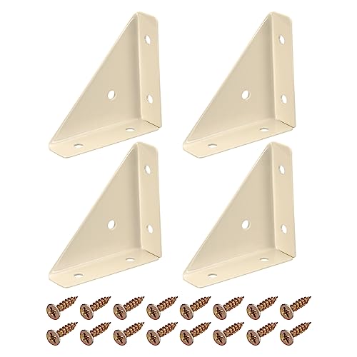 uxcell Winkel-Eckwinkel, 66 mm x 66 mm, kaltgewalzter Stahl, Verbindungsstütze mit Schrauben für Schreibtisch, Bettkante, Beige, 4 Stück von uxcell