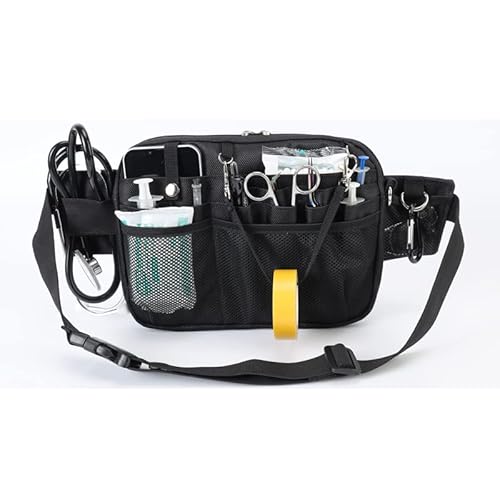 Krankenschwestern-Organizer, Bauchtasche, Hüfttasche mit mehreren Fächern und Klebebandhalter für medizinische Scheren, Pflege-Set (schwarz) von uxcellmo