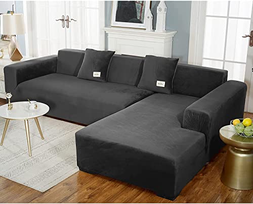 uyeoco Samt Sofabezug L-Form Couchbezug Weich 1 Stück Elastische Lounge-Sessel Sofahusse waschbare Katzen Hunden Möbelschutz (Color : D, Size : 190-230cm) von uyeoco