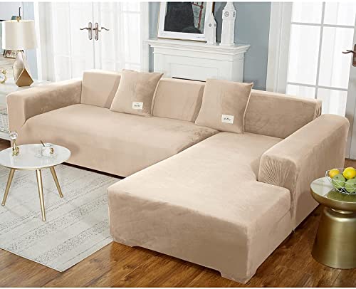 uyeoco Samt Sofabezug L-Form Couchbezug Weich 1 Stück Elastische Lounge-Sessel Sofahusse waschbare Katzen Hunden Möbelschutz ( Color : E , Size : 235-300cm ) von uyeoco