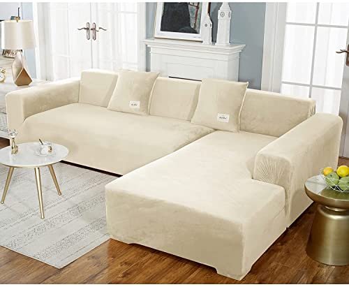 uyeoco Samt Sofabezug L-Form Couchbezug Weich 1 Stück Elastische Lounge-Sessel Sofahusse waschbare Katzen Hunden Möbelschutz ( Color : F , Size : 235-300cm ) von uyeoco