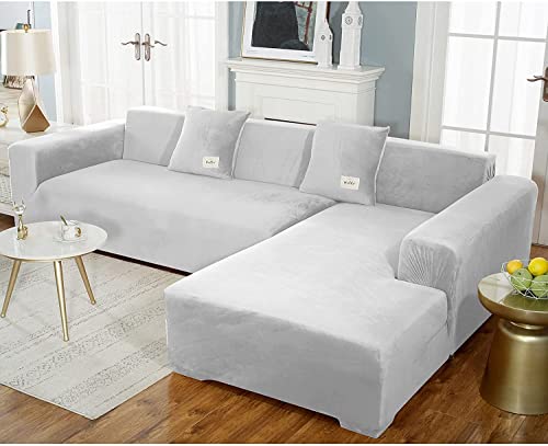 uyeoco Samt Sofabezug L-Form Couchbezug Weich 1 Stück Elastische Lounge-Sessel Sofahusse waschbare Katzen Hunden Möbelschutz (Color : H, Size : 145-185cm) von uyeoco