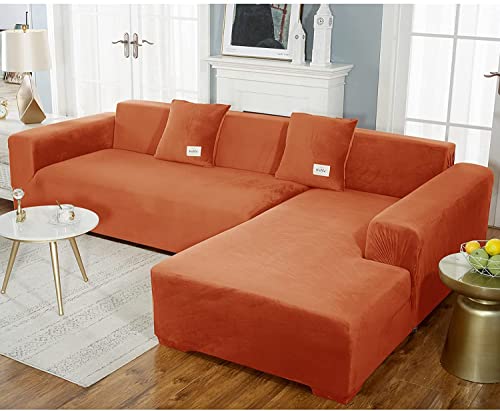 uyeoco Samt Sofabezug L-Form Couchbezug Weich 1 Stück Elastische Lounge-Sessel Sofahusse waschbare Katzen Hunden Möbelschutz (Color : O, Size : 235-300cm) von uyeoco