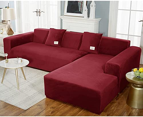 uyeoco Samt Sofabezug L-Form Couchbezug Weich 1 Stück Elastische Lounge-Sessel Sofahusse waschbare Katzen Hunden Möbelschutz (Color : S, Size : 235-300cm) von uyeoco