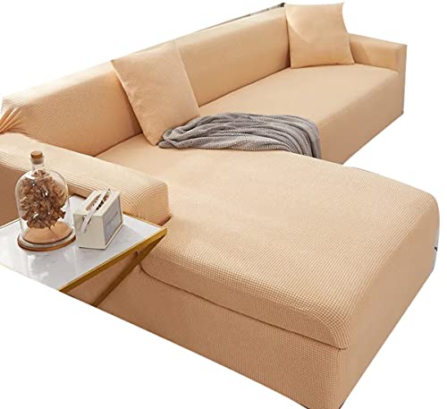 uyeoco Sofabezug Couchbezug Sofa Überwurfdecke L Form/U Form/Ecksofa 3/2/4 Sitzer Sofahusse Beige/Grau rutschfest Sofa Abdeckung Hund Katze Sitzflache Sofaschoner (Color : H, Size : 190-230cm) von uyeoco