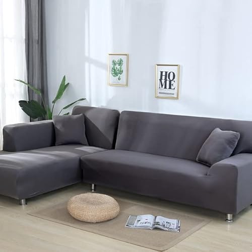 uyeoco Sofabezug L Form Ecksofa 3/2/4 Sitzer Elastischer Sofahusse Grau Stretch Couchhusse Sofaüberwurf Couchhusse Spannbezug Sofa-Abdeckung Hussen Für Couch (Color : B, Size : 215-280cm) von uyeoco