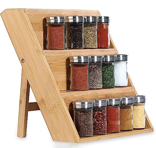 uyoyous Gewürzständer Bambus Gewürzregal Schublade Holz Gewürzkarussell Gewürzeinsatz Schubladeneinsatz, 3 Tier Spice Rack Organizer Gewürz Regale Schrank für Küche von uyoyous