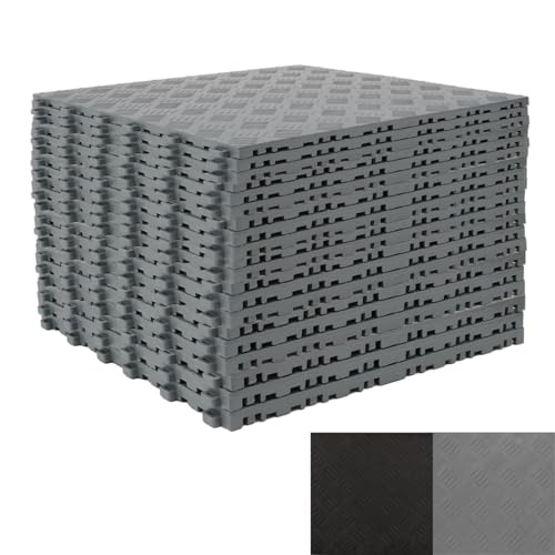 uyoyous 20 Stück PVC Garagenboden, 40x40cm Ineinandergreifende Garagenbodenfliesen, 18mm Dicke rutschfeste Gummifliesen, Strapazierfähiges Garagenbodenbelag (20, Grau, 40 * 40 cm) von uyoyous