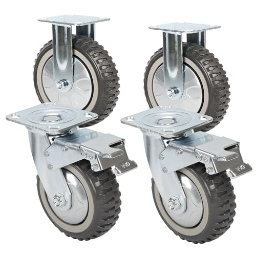 uyoyous 4PCS Schwerlastrollen Transportrollen Möbelrollen, 2 Vollgummi Rollen mit Bremse 360°Grad drehbar, 2 Bockrollen ohne, 2 Lenkrolle mit Bremse und 2 Festerollen von uyoyous